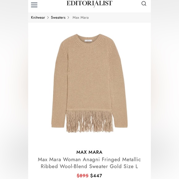 MaxMara label-cutWoman Anagni Fringed MetallicRibbed Wool-Blend Sweater Gold S,M - Picture 6 of 13